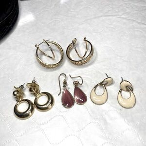Four Pairs of Gold, Burgundy and Cream Earrings